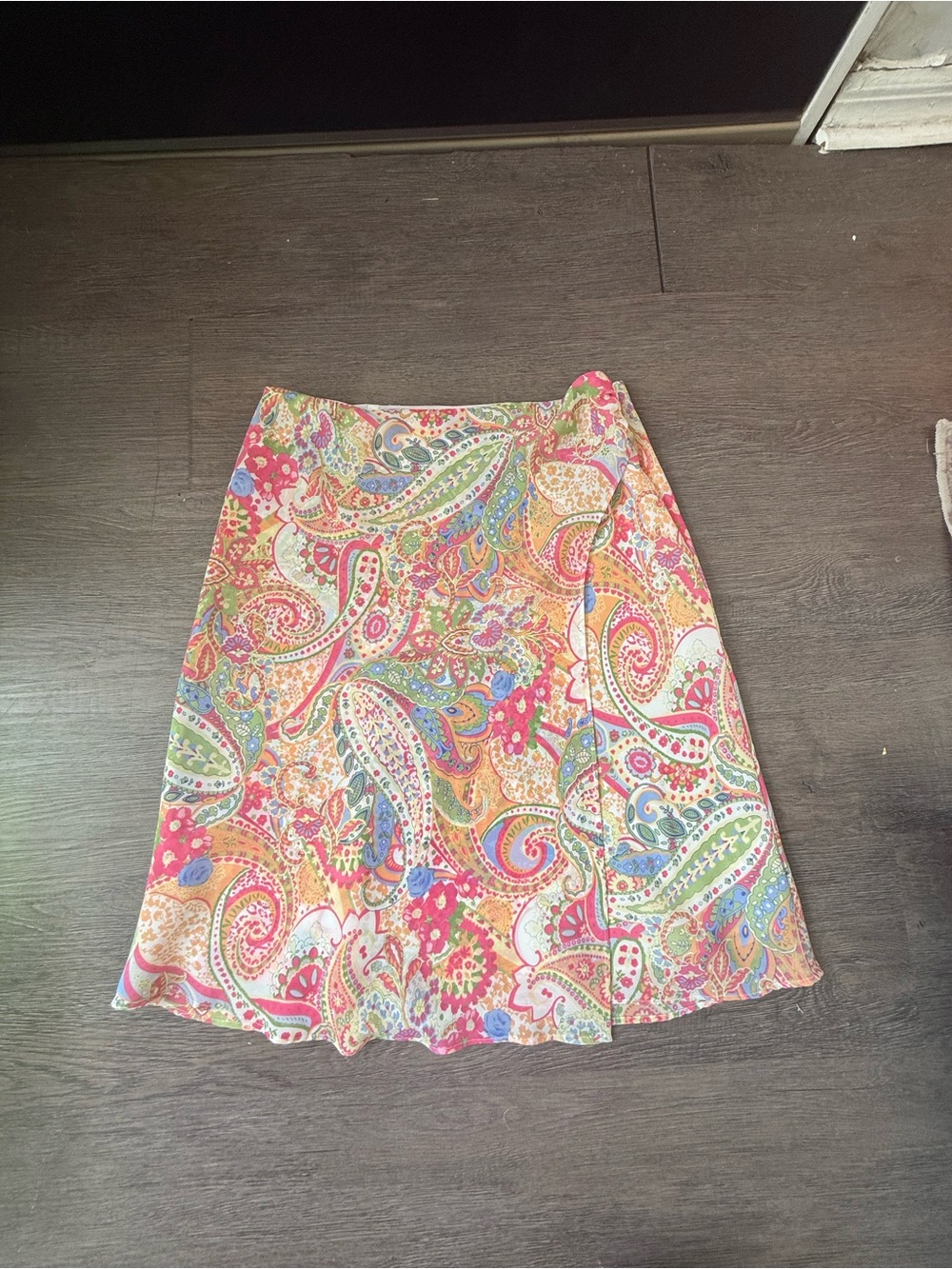 Paisley-Pattern Midi Skirt in Multi Pink and Green